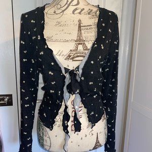 Daisy print long sleeved tie front cardigan